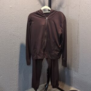 Brown Zip-Up Hoodie and Pants Set